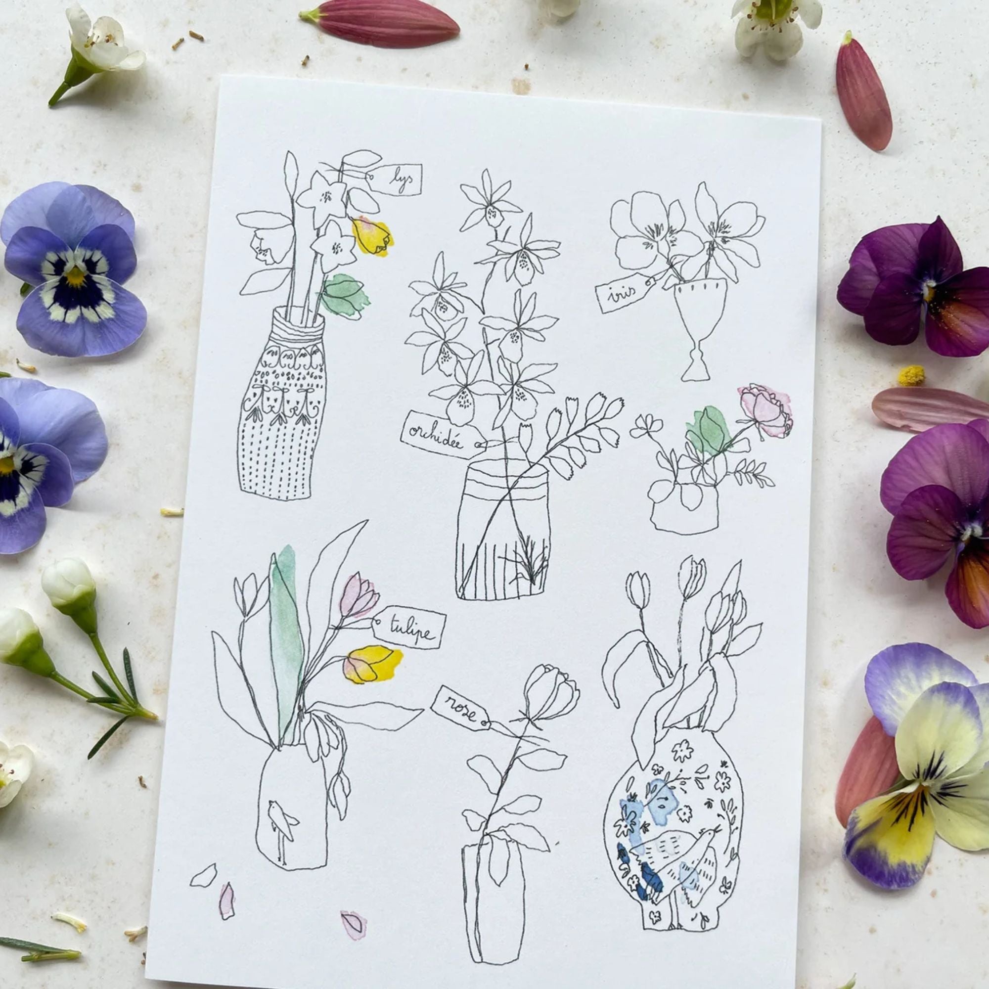 Papillonnage, Carte - Vases de fleurs