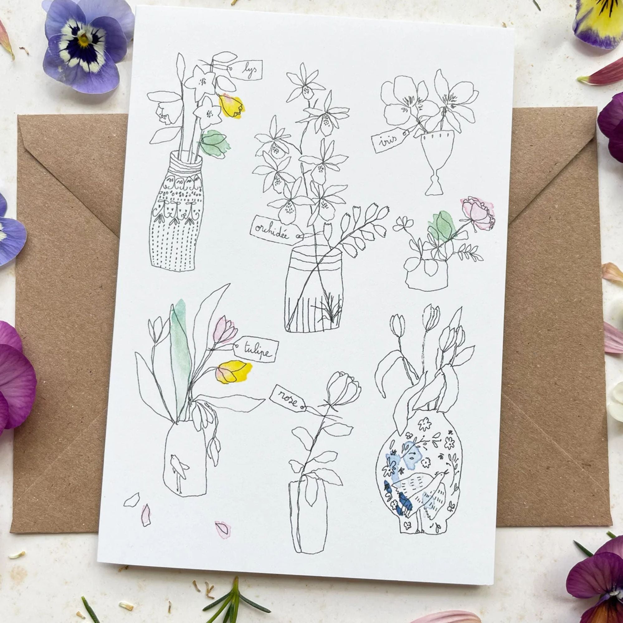 Papillonnage, Carte - Vases de fleurs