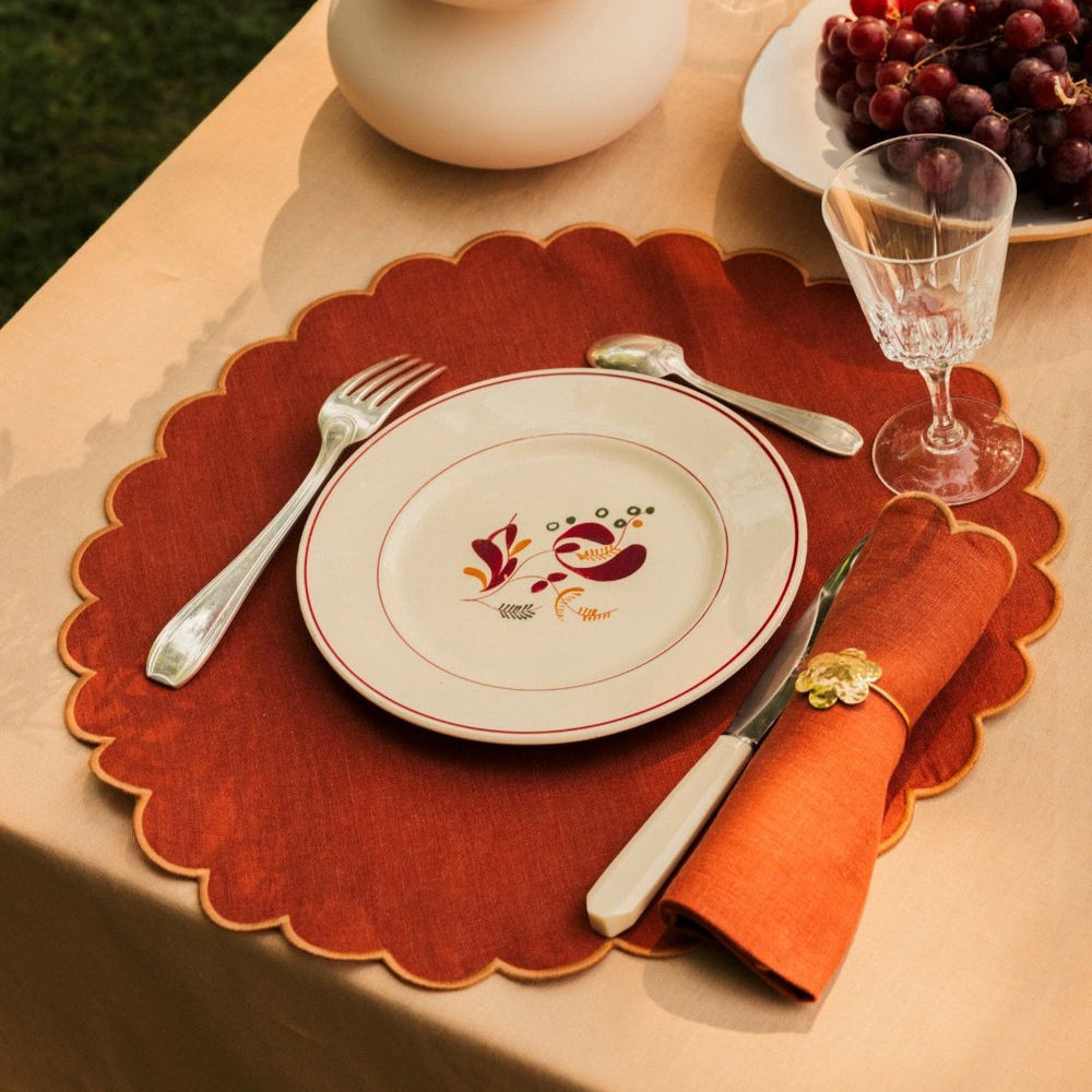 Tomète, Lot de 2 sets de table ronds festonnés en lin - Tomette