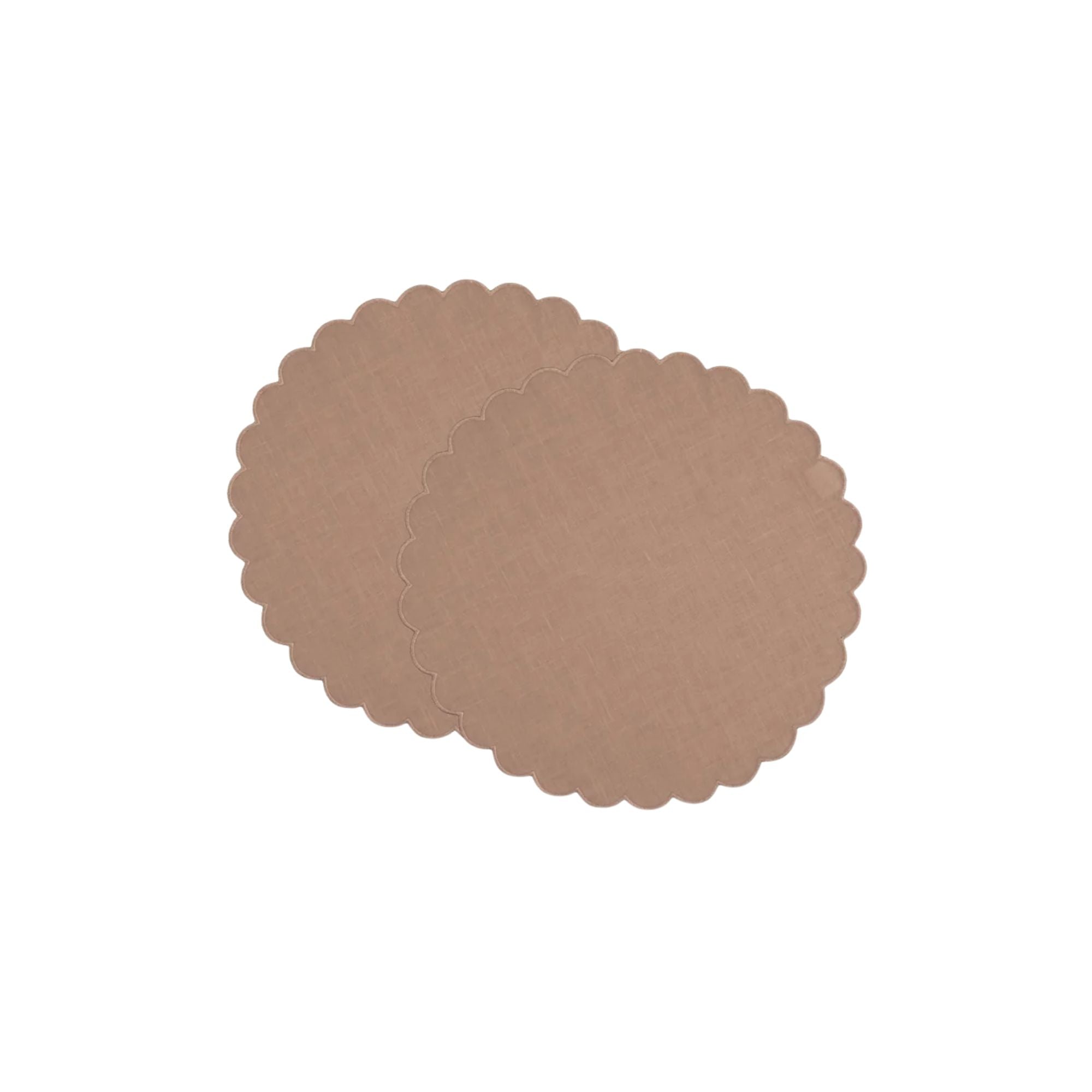 Tomète, Lot de 2 sets de table ronds festonnés en lin - Rose poudré