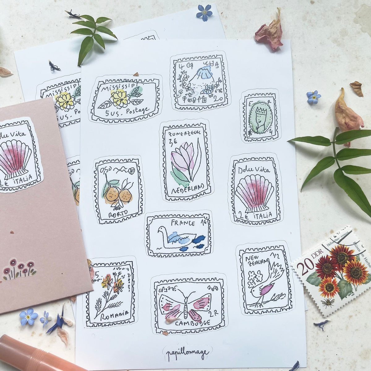Stickers Papillonnage - Planche de Stickers - Timbres