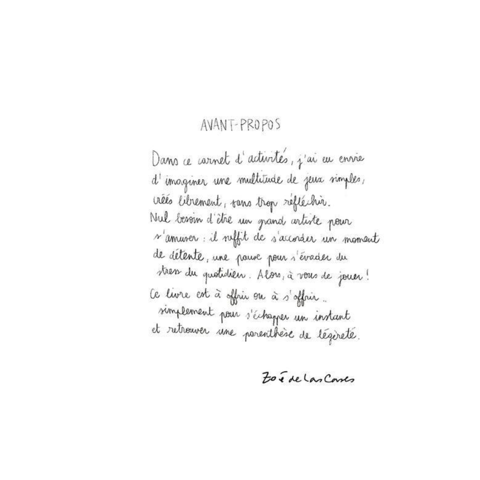 Zoé de Las Cases, Cahier d'activités - Sieste