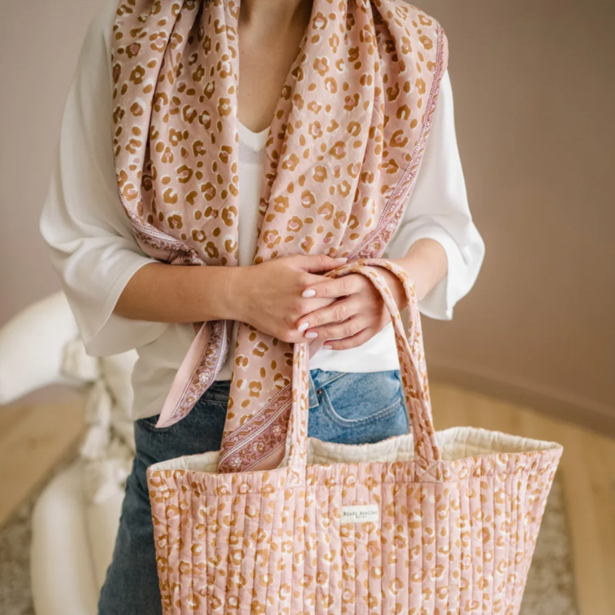 Bindi Atelier, Grand Foulard Indien - Bengal Blush