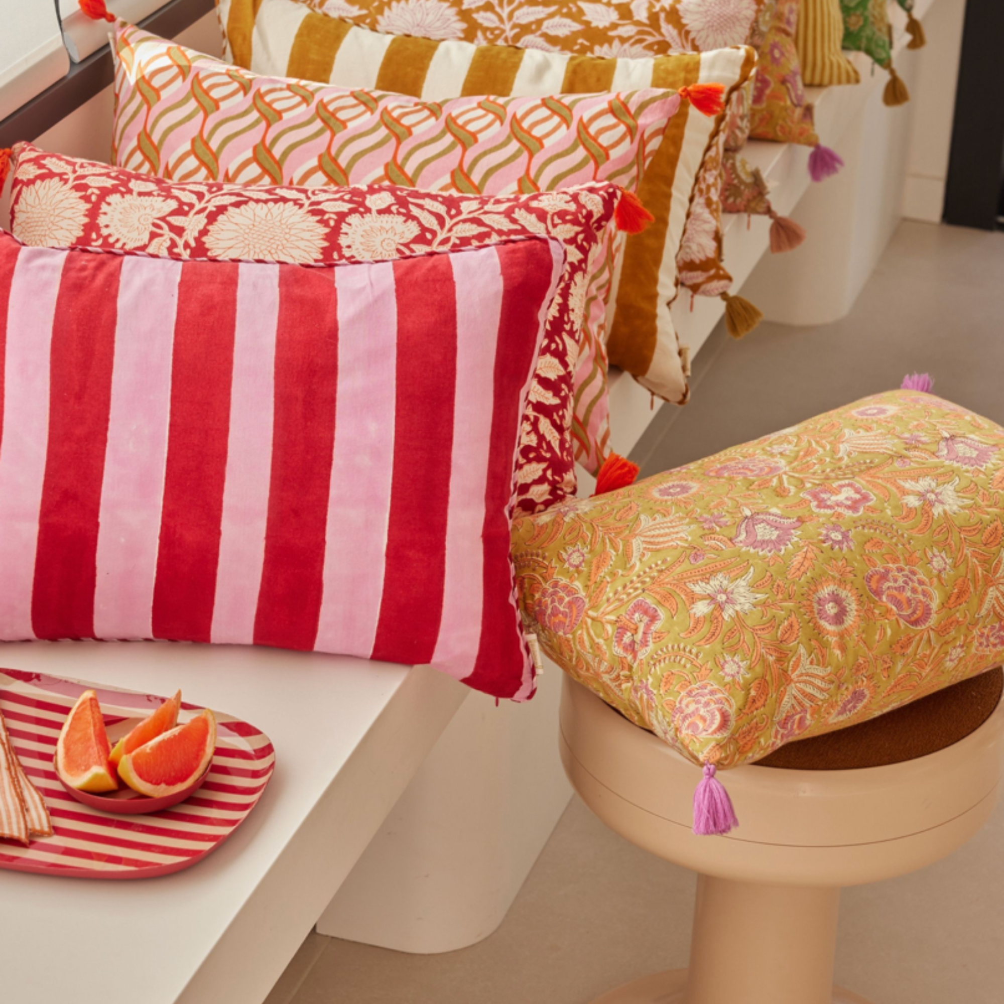 Bonheur du jour, Housse de coussin 50x35 - Rayures Caramel