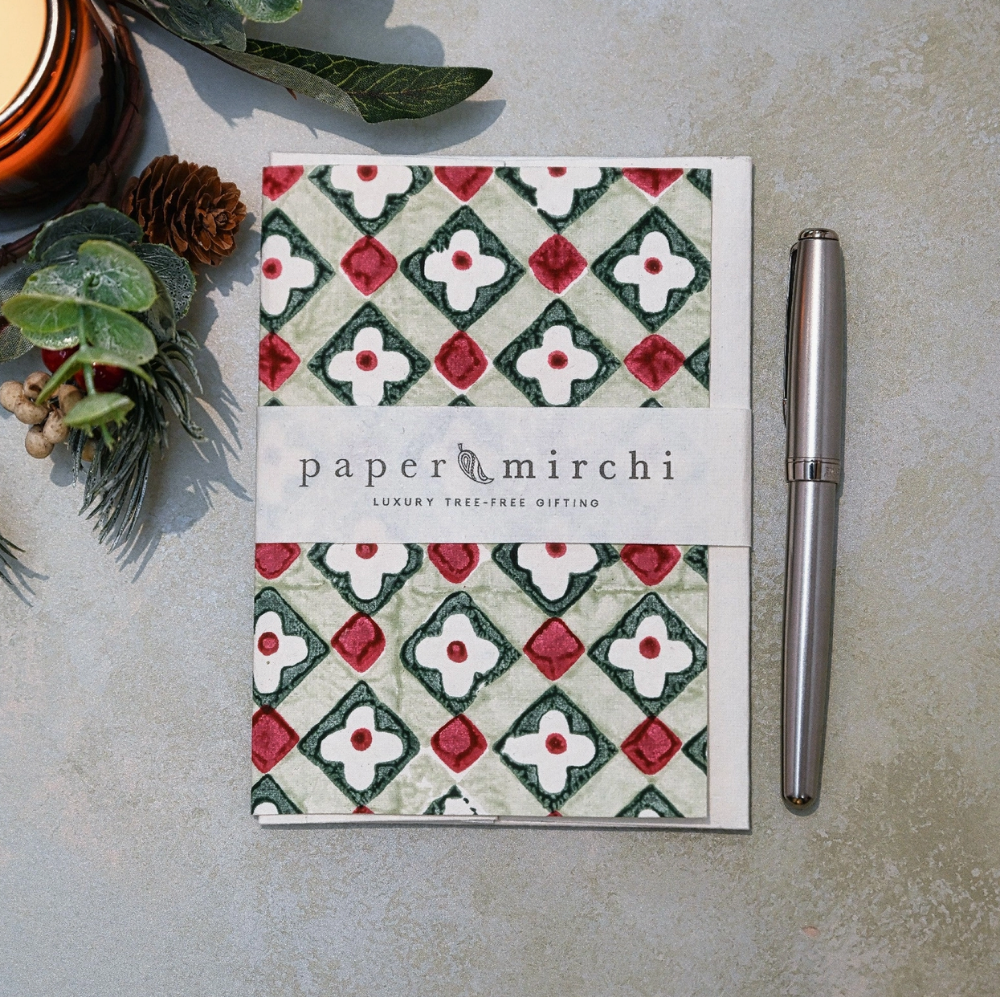 Paper Mirchi, Carte - Carreaux floraux sauge