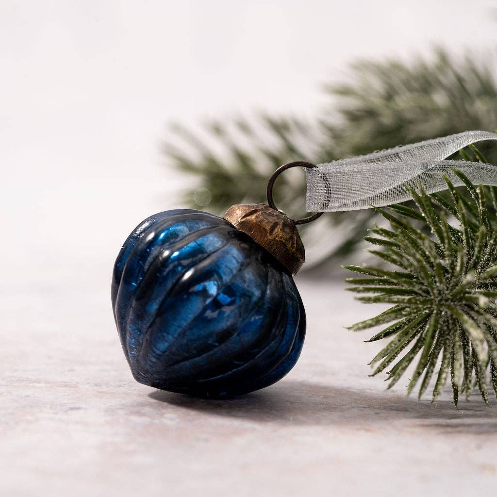 L'atelier de Noël, Boule de Noël en verre craquelé - Lanterne Navy