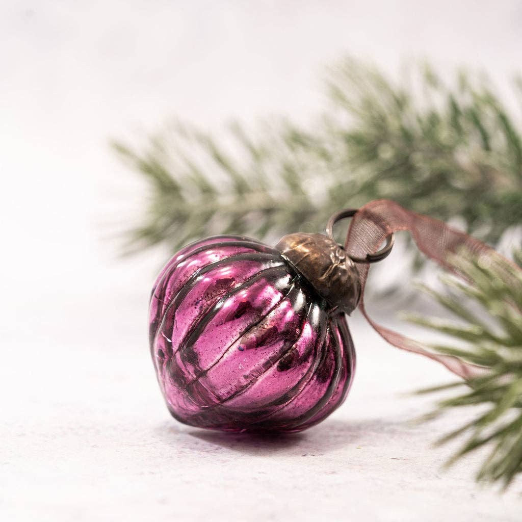 L'atelier de Noël, Boule de Noël en verre craquelé - Lanterne Rose