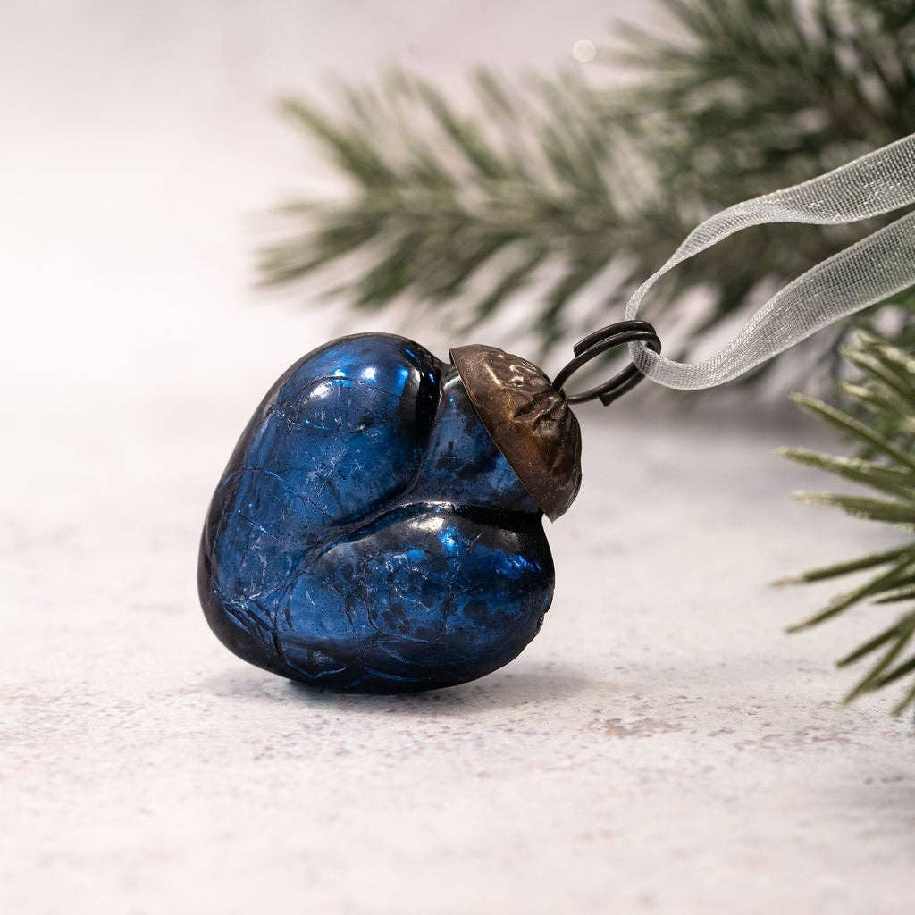 L'atelier de Noël, Coeur de Noël en verre craquelé - Bleu Marine