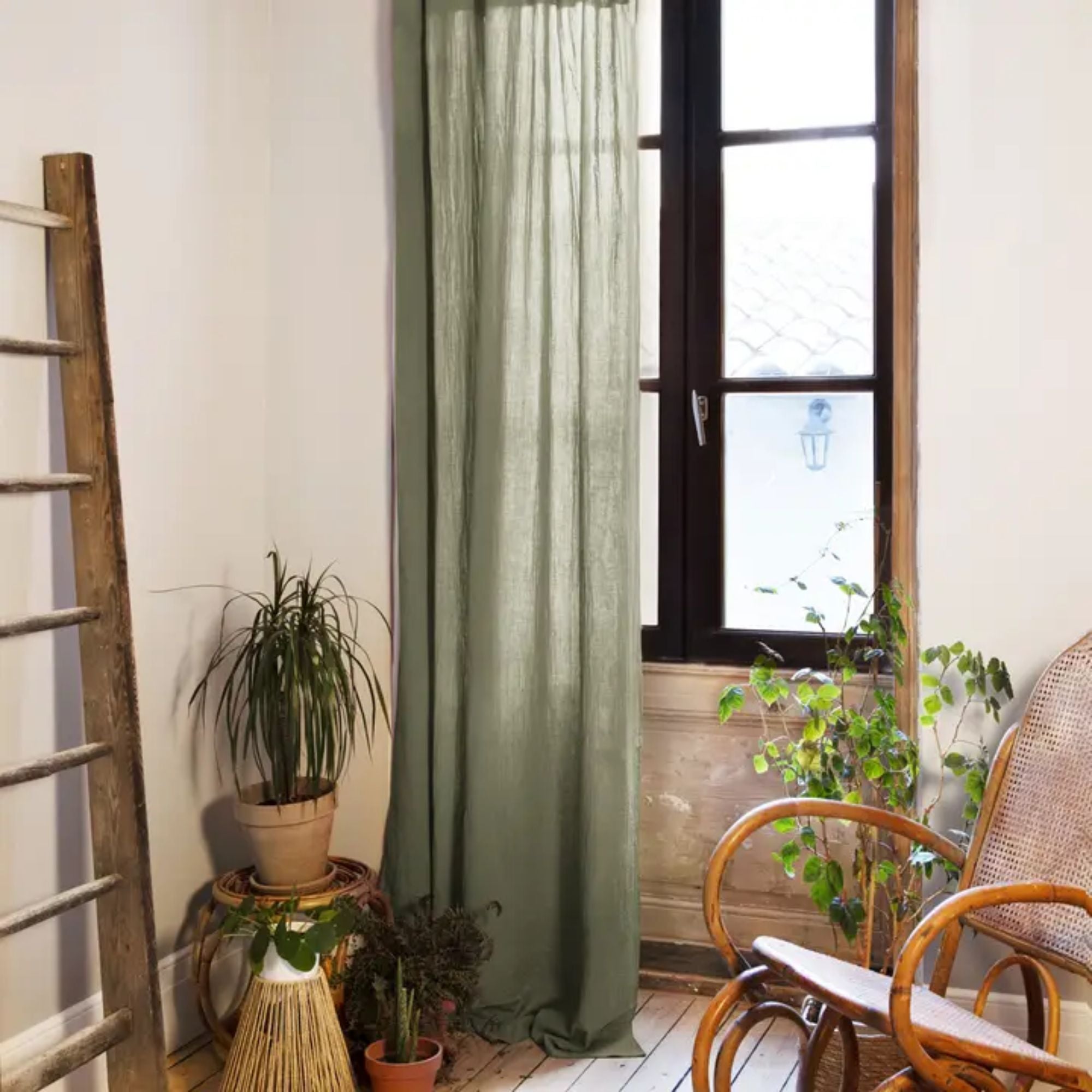 L'effet Papillon, Rideau en gaze de coton 140x300 cm - Kaki