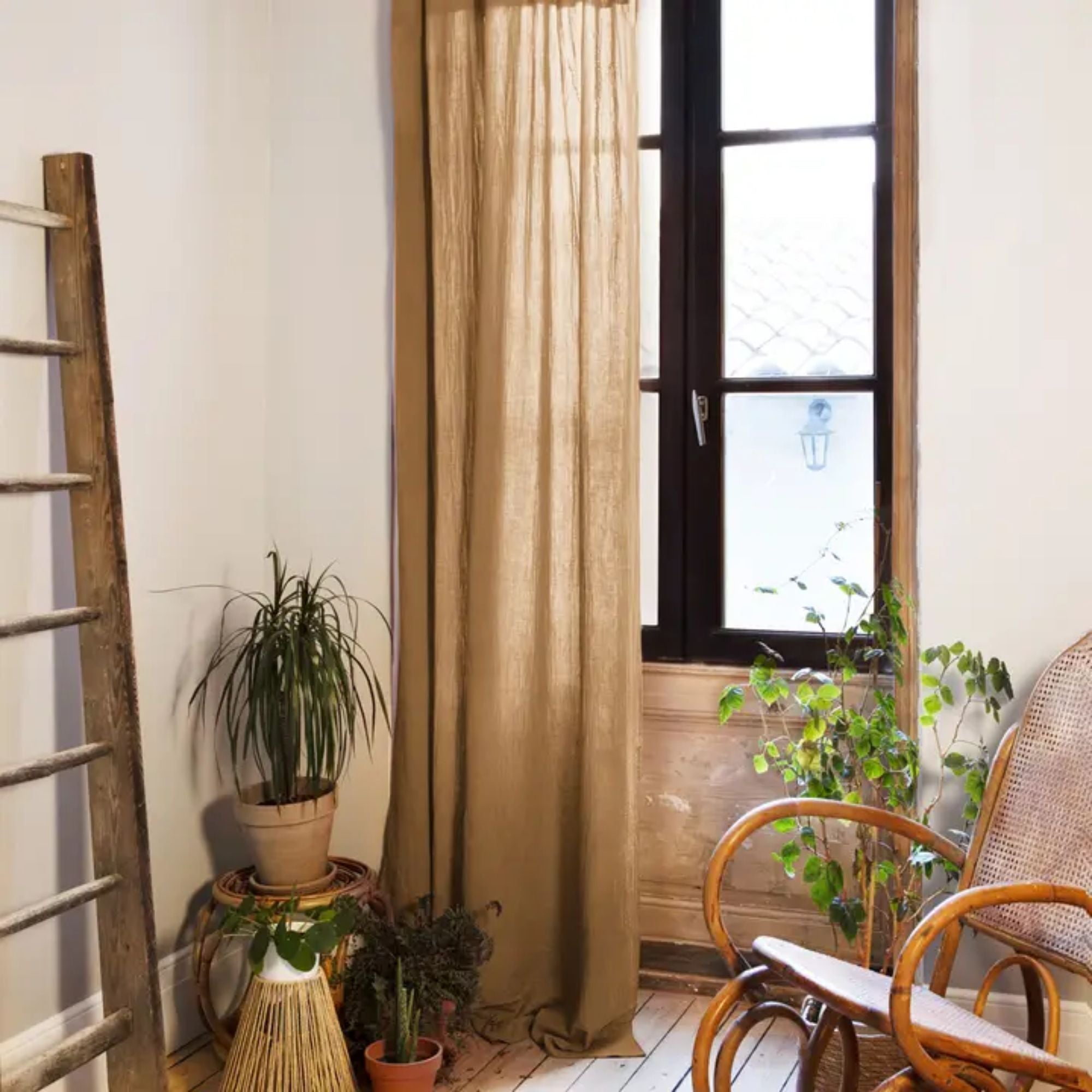 L'effet Papillon, Rideau en gaze de coton 140x300 cm - Tabac