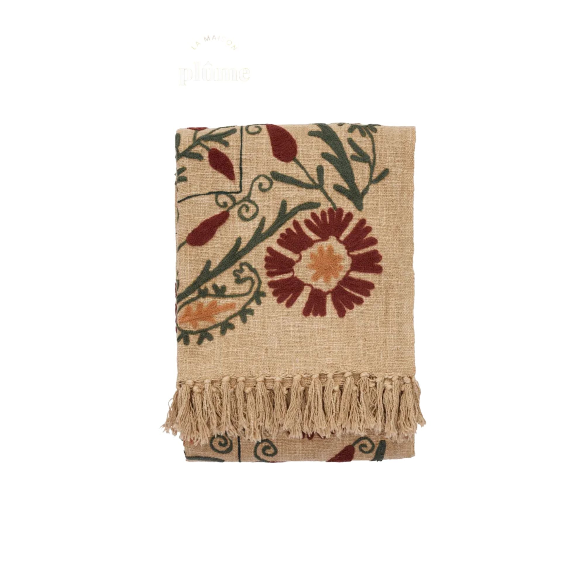 Madam Stoltz, Couvre lit en coton brodé - Suzani Sand