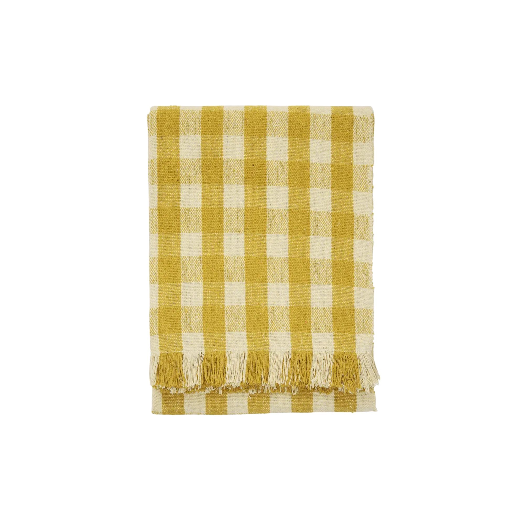 Madam Stoltz, Plaid en coton recyclé - Vichy Jaune
