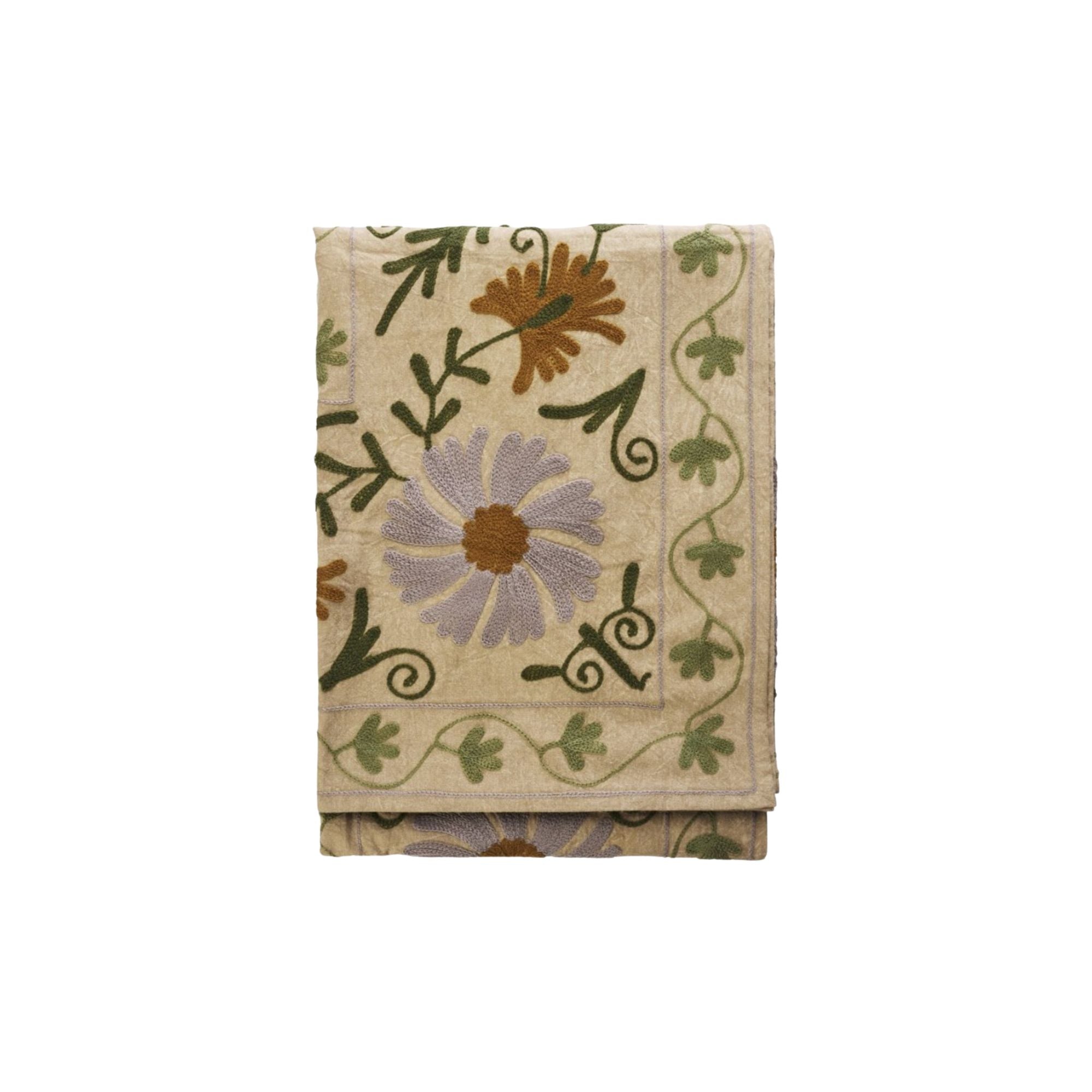 Madam Stoltz, Couvre lit en coton brodé - Suzani Camel