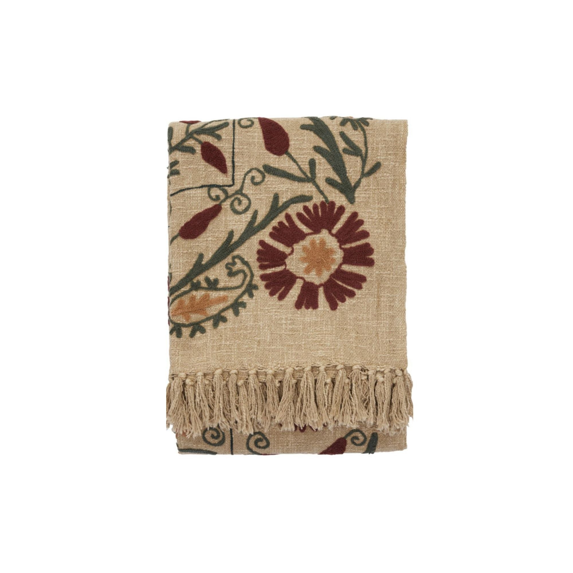 Madam Stoltz, Couvre lit en coton brodé - Suzani rouge