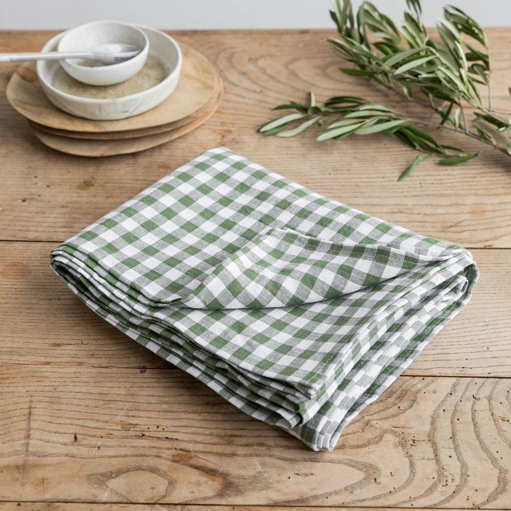 Magic Linen, Nappe en lin 150x250 - Vichy Vert forêt