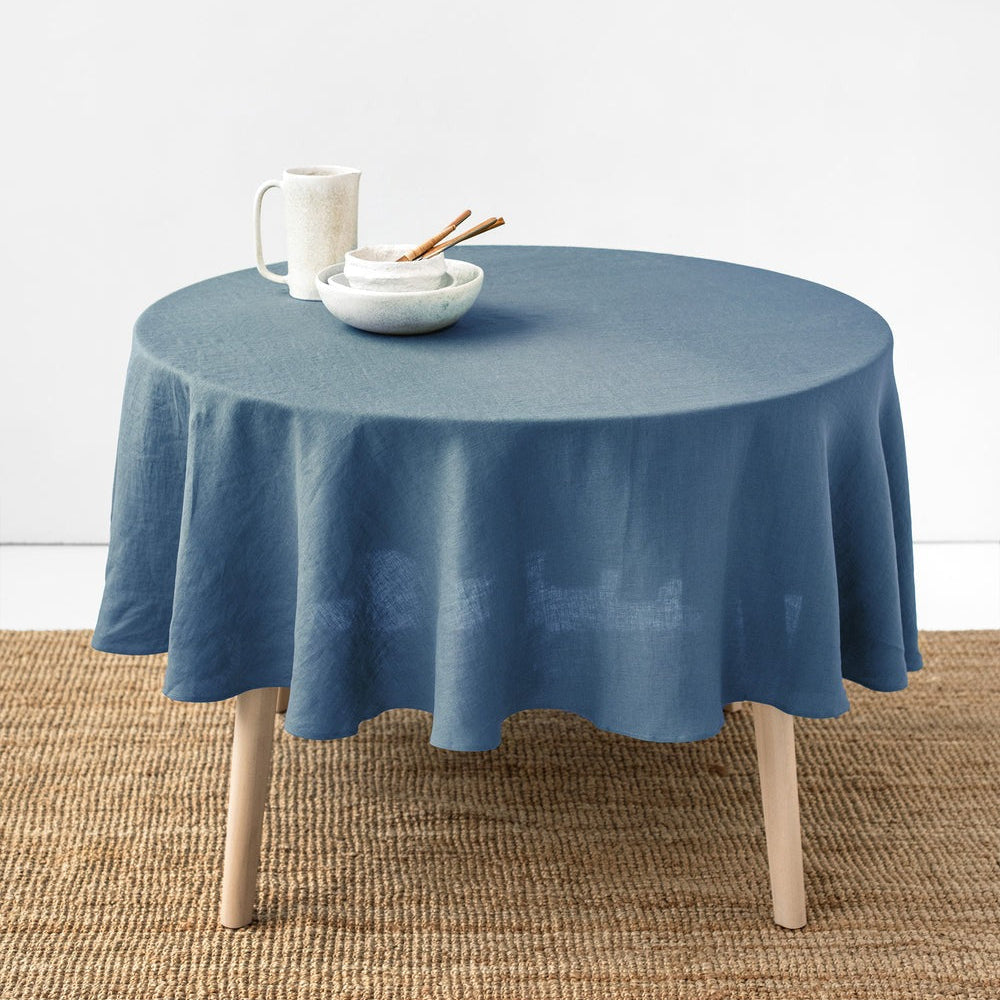 Magic Linen, Nappe ronde en lin - Dusty Blue