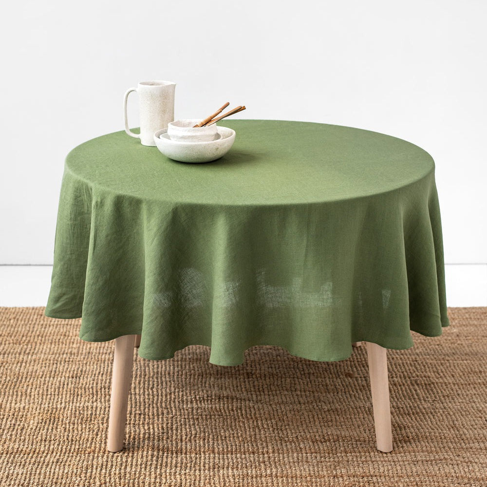 Magic Linen, Nappe ronde en lin - Forest Green