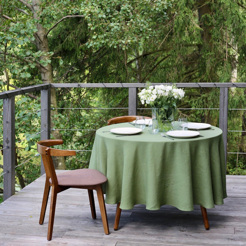 Magic Linen, Nappe ronde en lin - Forest Green