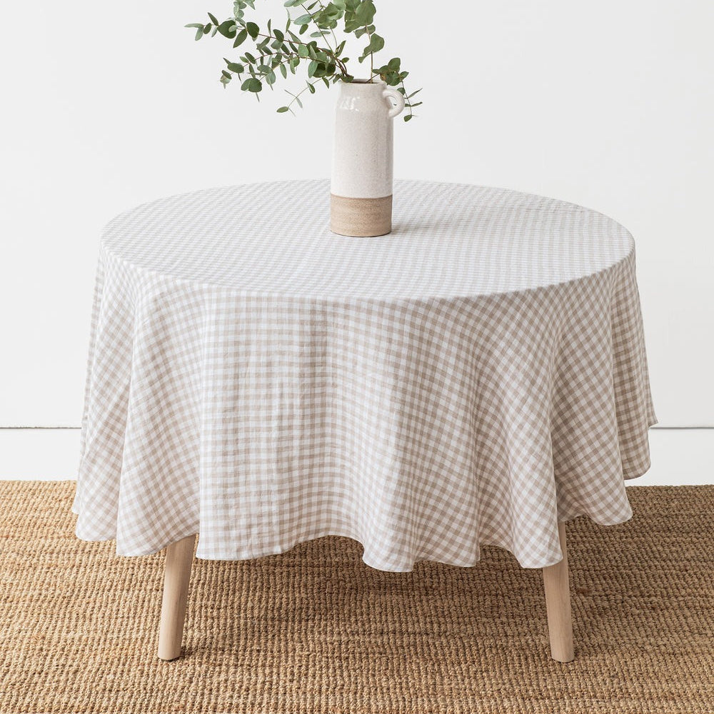 Magic Linen, Nappe ronde en lin - Vichy Naturel
