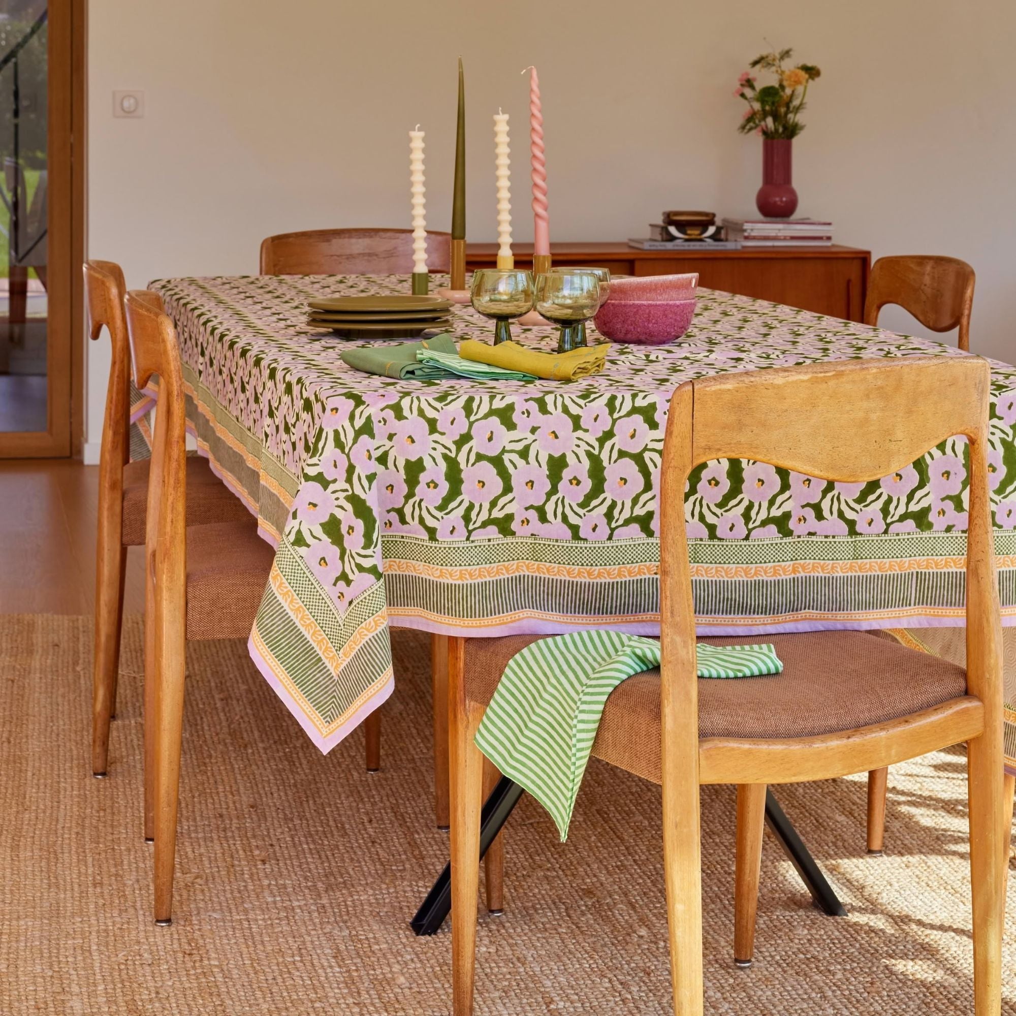 Bonheur du jour, Nappe rectangle 170x250 - Chunni vert