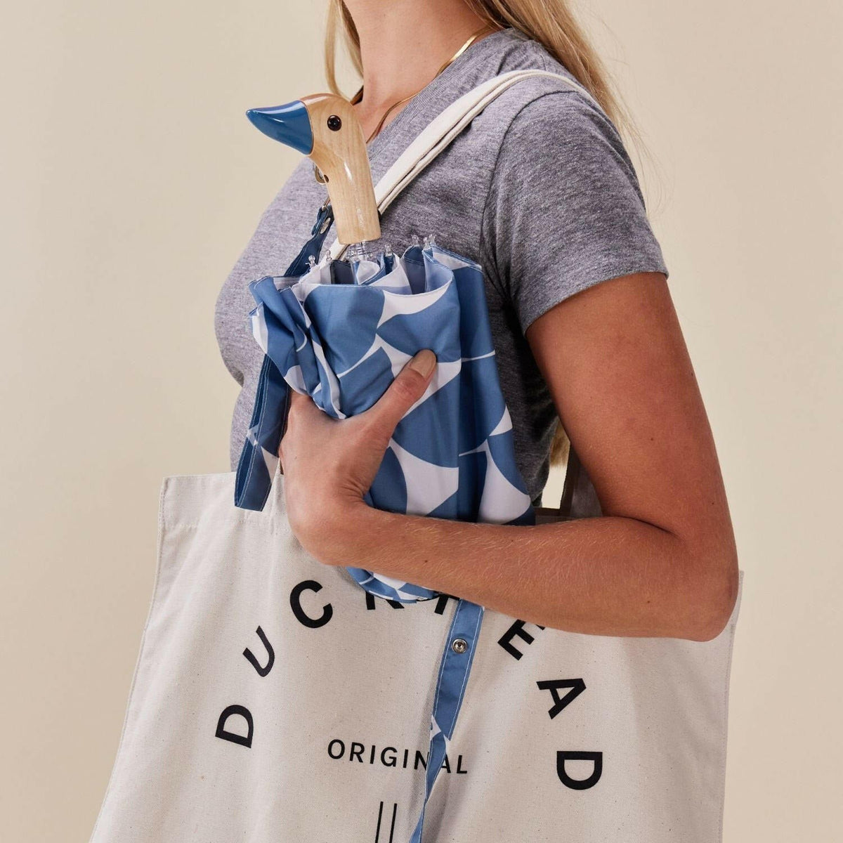 Original Duckhead, Parapluie à manche tête de Canard - Denim Moon