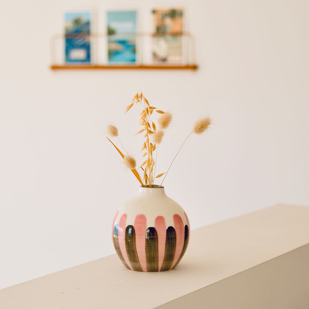 Oustao, Soliflore en céramique - Mediterranea Rayures rose&vert
