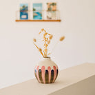 Oustao, Soliflore en céramique - Mediterranea Rayures rose&vert