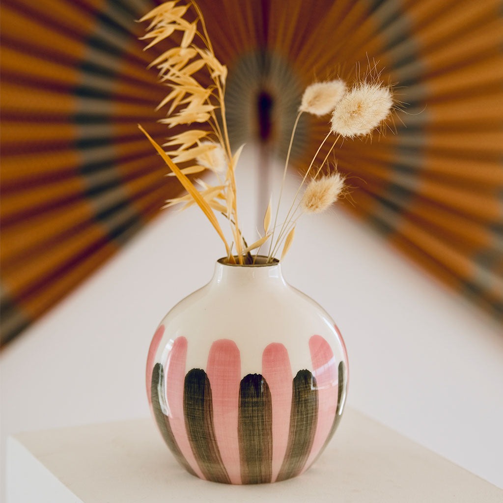 Oustao, Soliflore en céramique - Mediterranea Rayures rose&vert