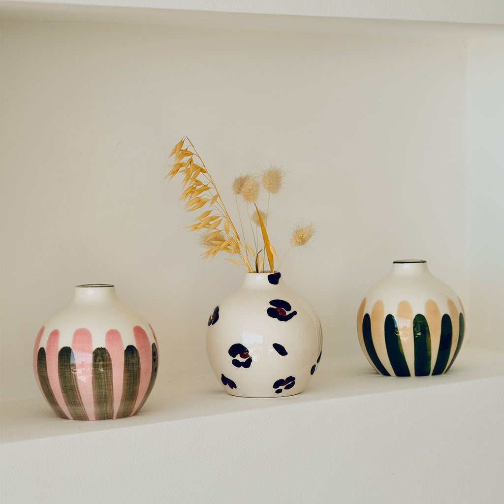 Oustao, Soliflore en céramique - Mediterranea Rayures rose&vert