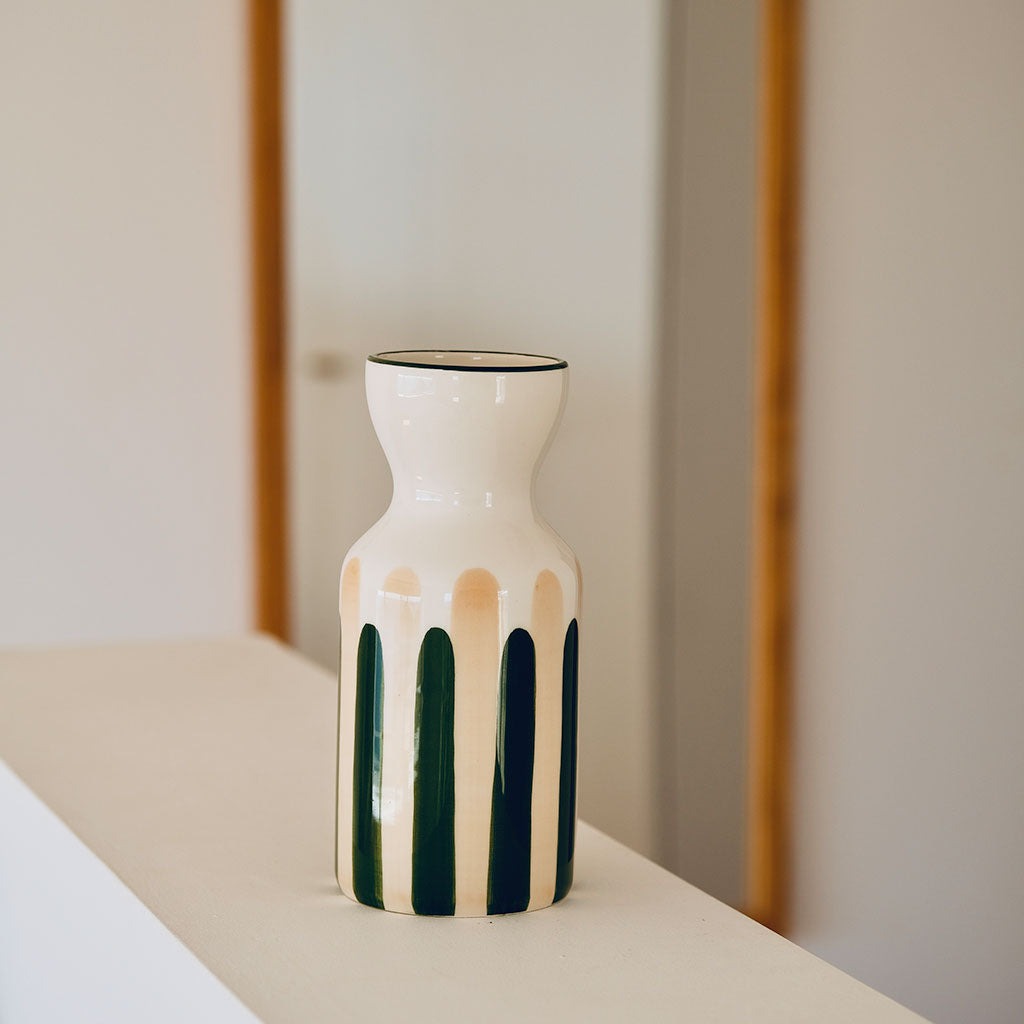 Oustao, Vase totem en céramique - Mediterranea Rayures vert&beige