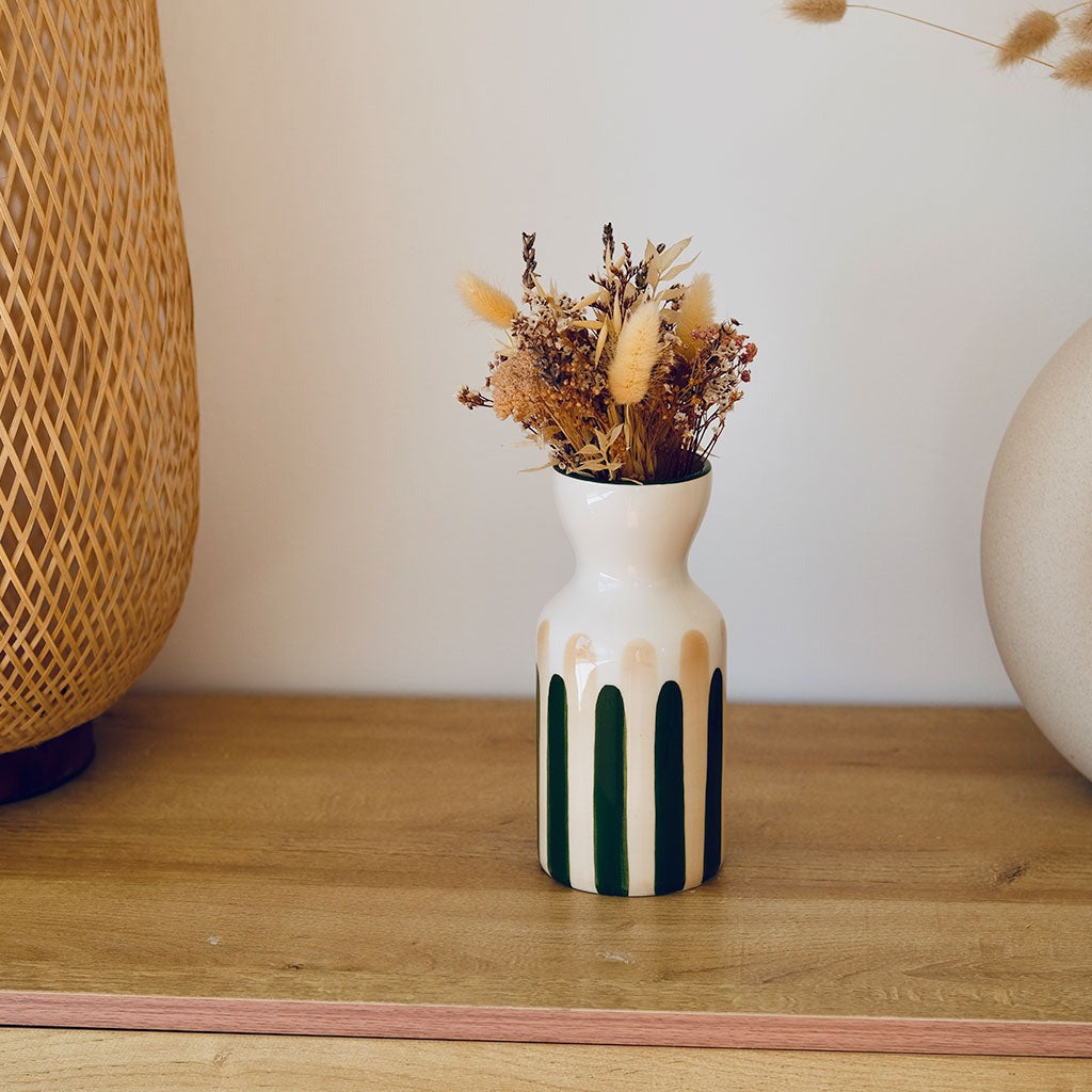 Oustao, Vase totem en céramique - Mediterranea Rayures vert&beige
