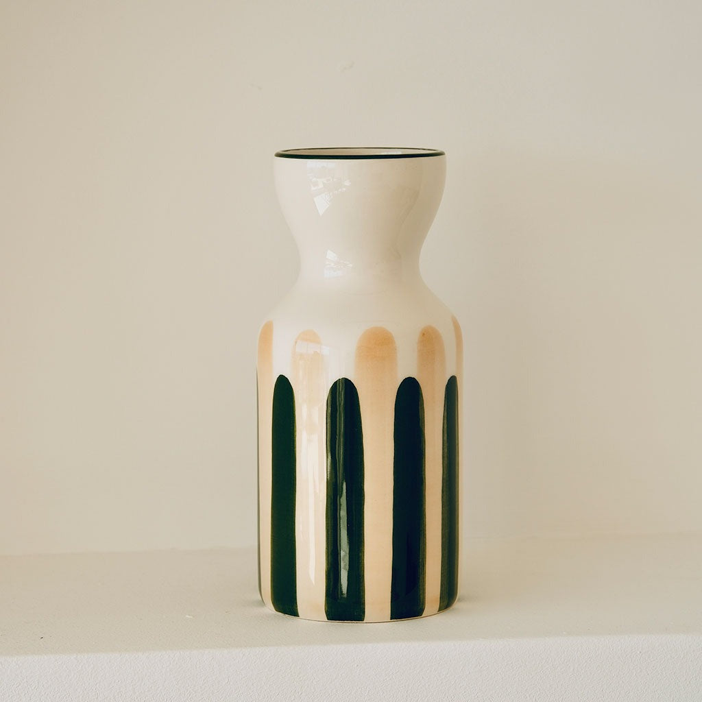 Oustao, Vase totem en céramique - Mediterranea Rayures vert&beige