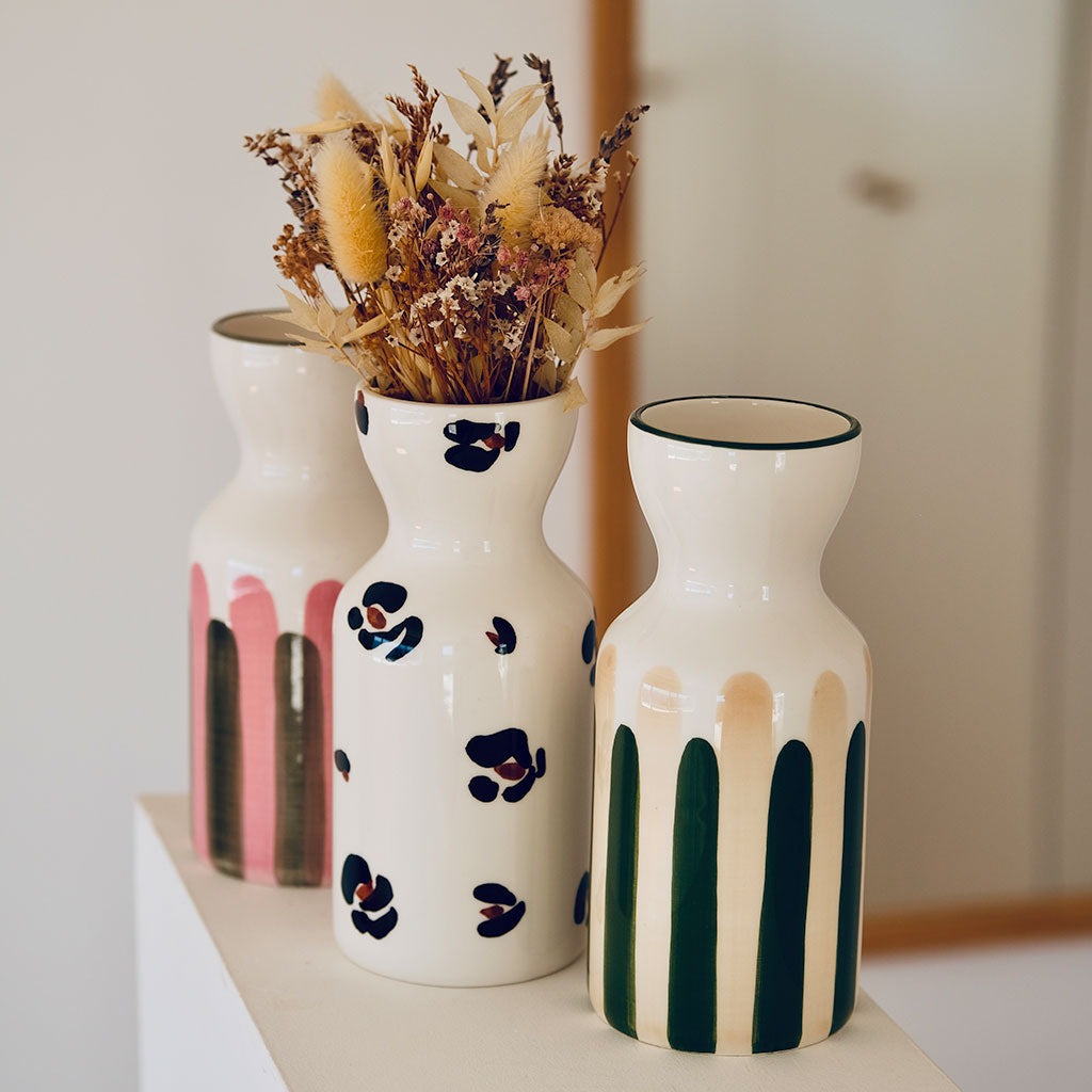 Oustao, Vase totem en céramique - Mediterranea Rayures vert&beige