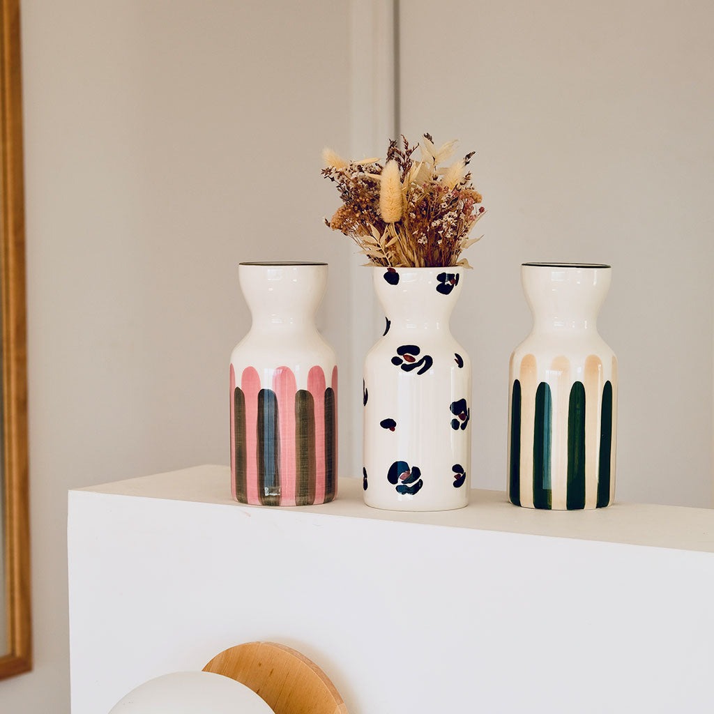 Oustao, Vase totem en céramique - Mediterranea Rayures vert&beige