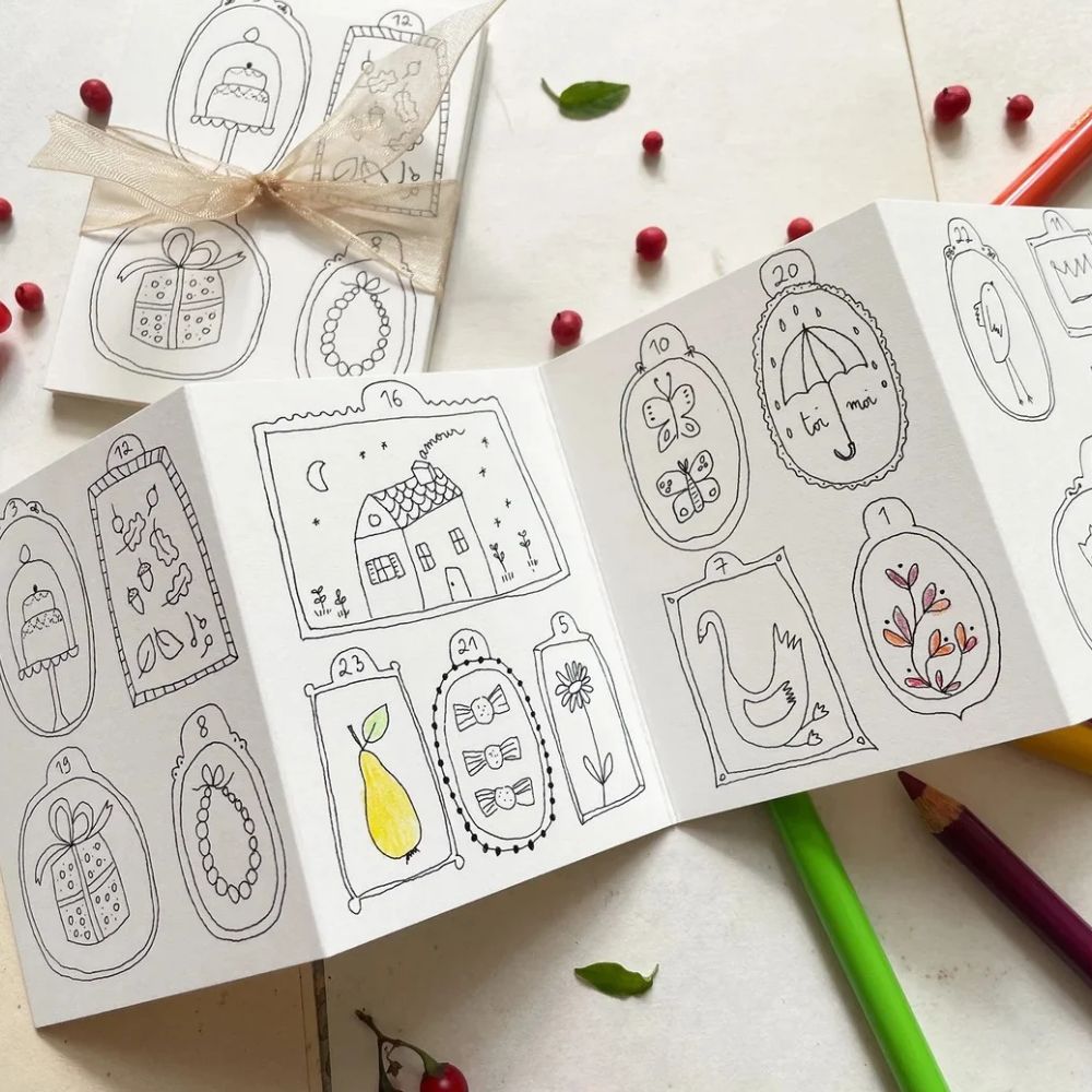 Papillonnage, Carte Accordéon - Calendrier de l'Avent à colorier