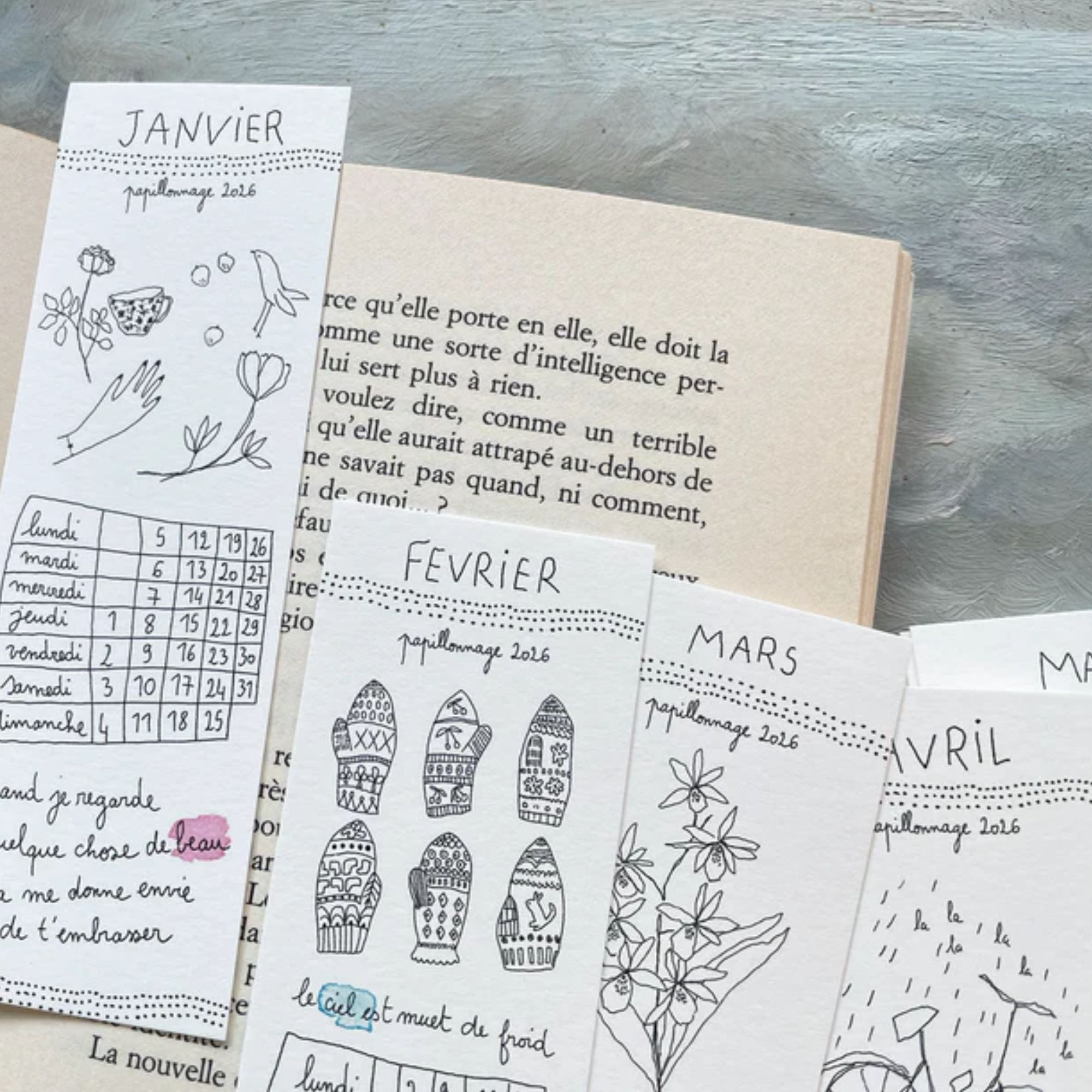 Papillonnage, Calendrier marque-page 2026