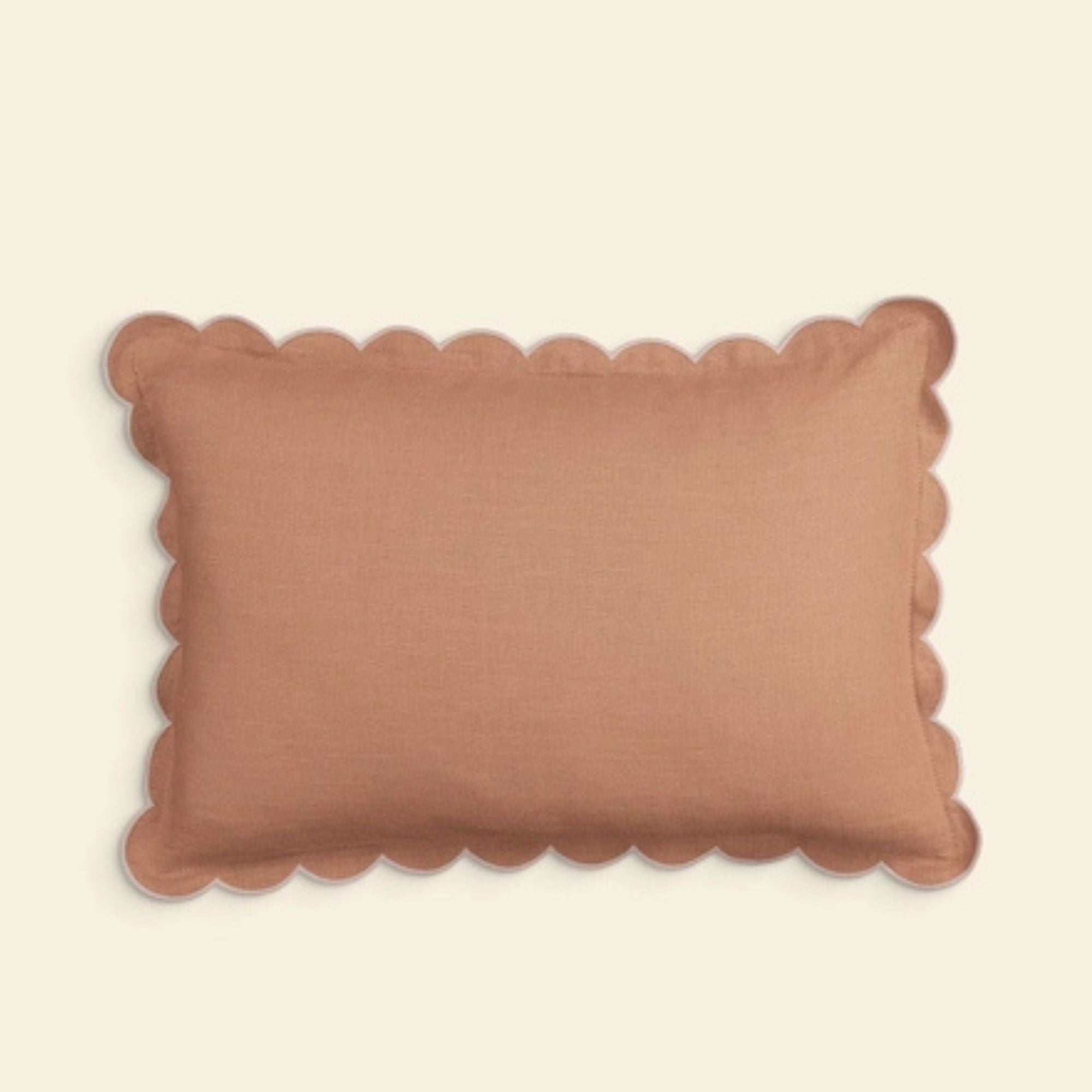 Tomète, Coussin rectangulaire en lin festonné - Rose Poudré et Blanc