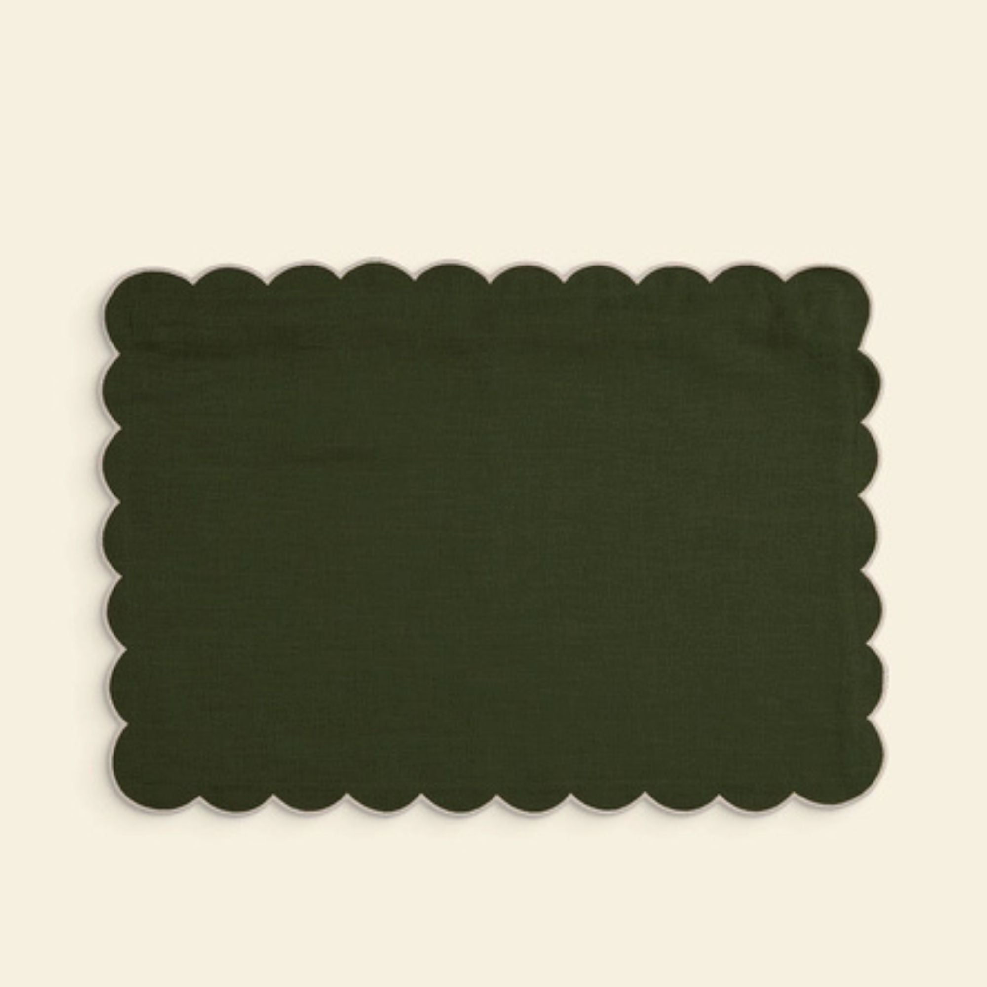 Tomète, Coussin rectangulaire en lin festonné - Vert Forêt et Blanc
