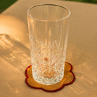 Tomète, Lot de 4 dessous de verre festonnés en lin - Ocre jaune & Tomette