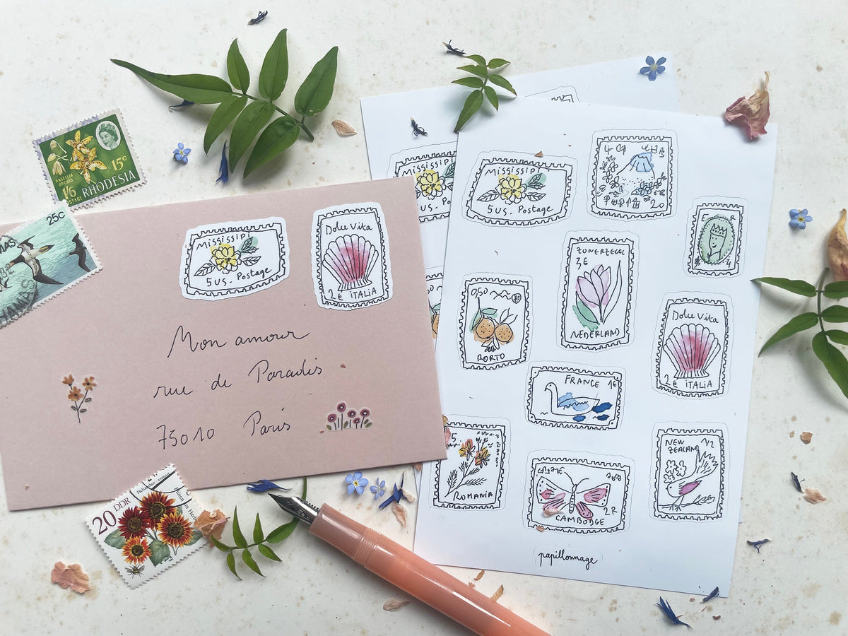 Papillonnage, Planche de Stickers - Timbres