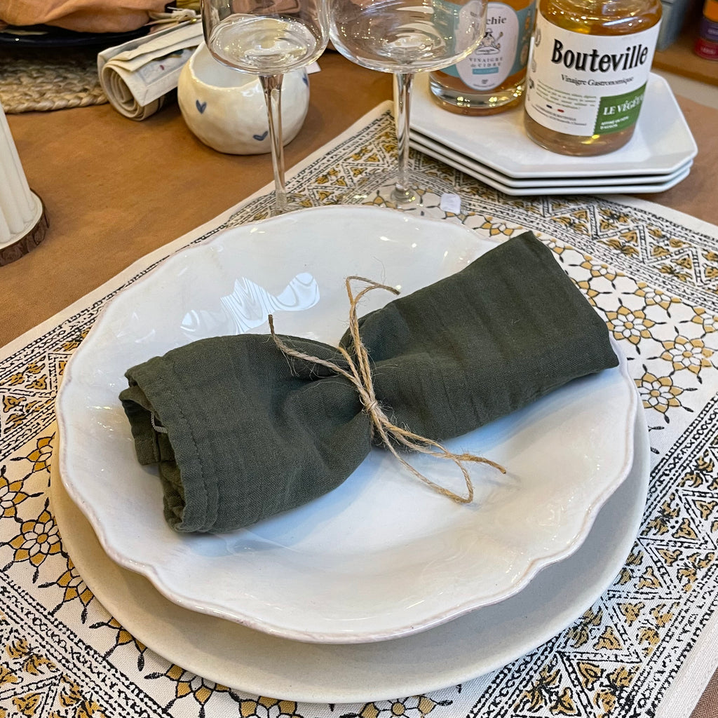 Serviette de table en voile de coton Haomy - Mykonos Kaki