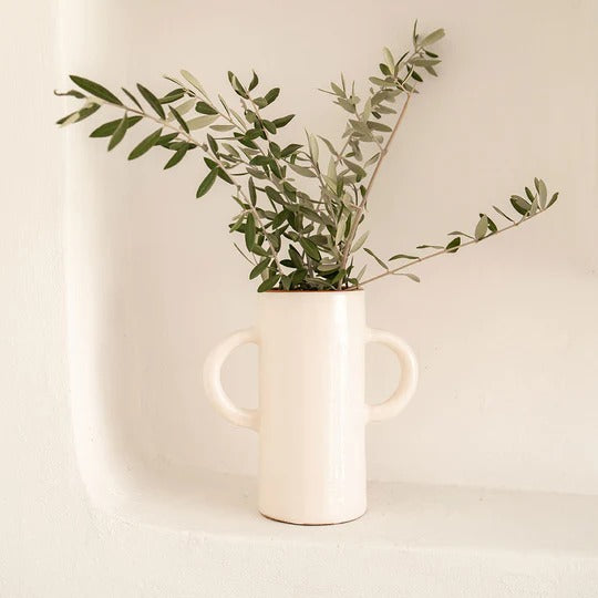 Vase avec anses en céramique Oustao - Mediterranea Uni blanc